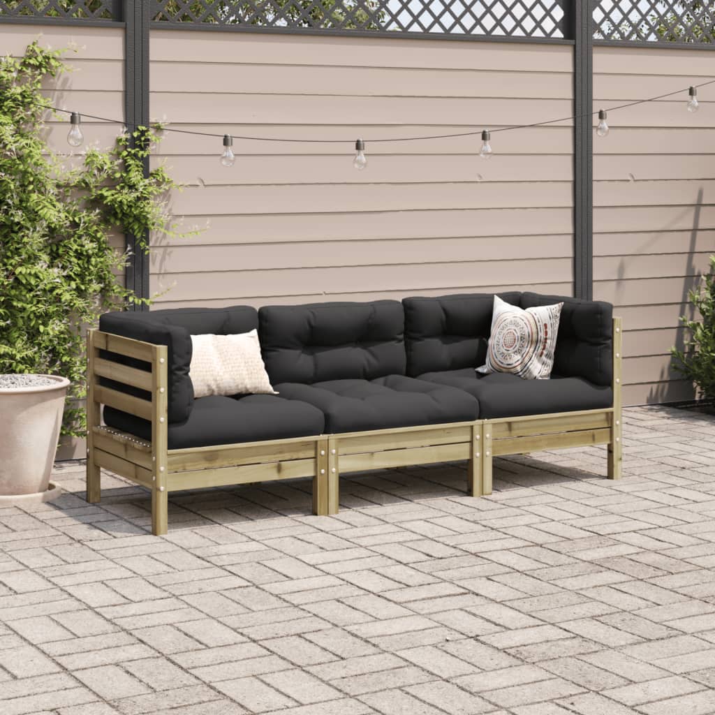 Salon de jardin 3 pcs avec coussins bois de pin imprégné - XIOS