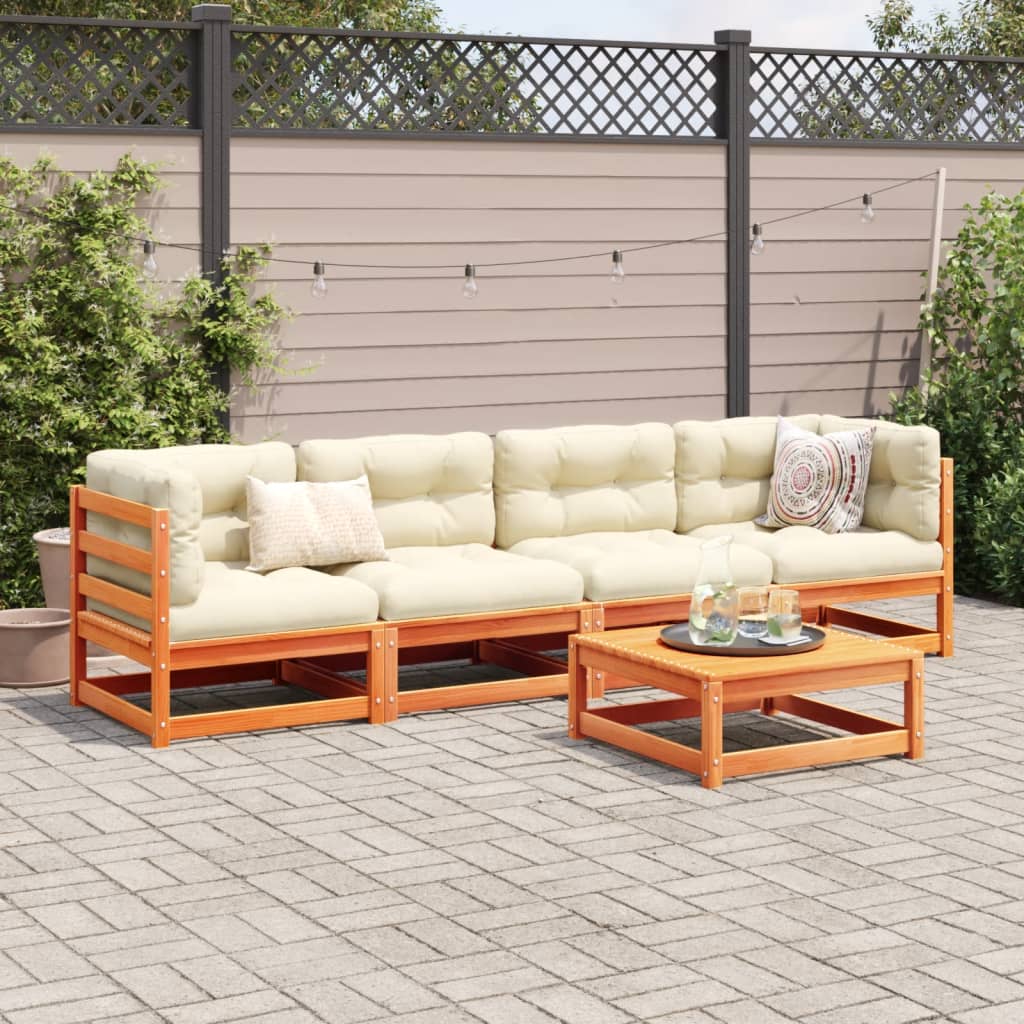 Salon de jardin 5 pcs avec coussins cire marron bois pin massif - XIOS