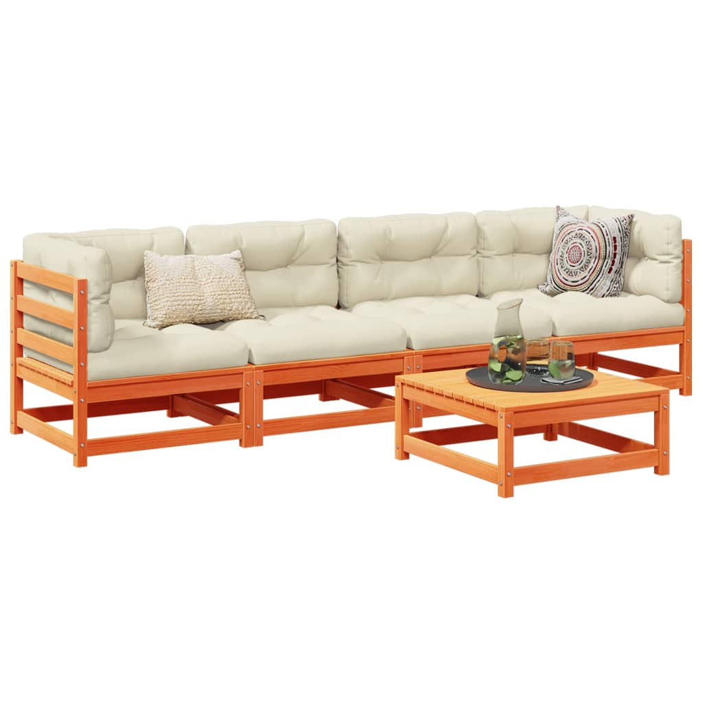 Salon de jardin 5 pcs avec coussins cire marron bois pin massif - XIOS