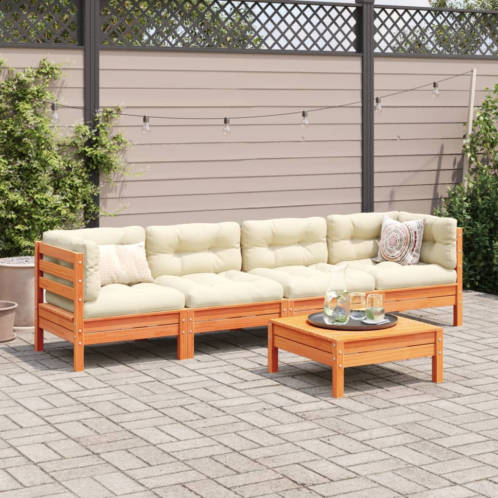 Salon de jardin 5 pcs avec coussins cire marron bois pin massif - XIOS