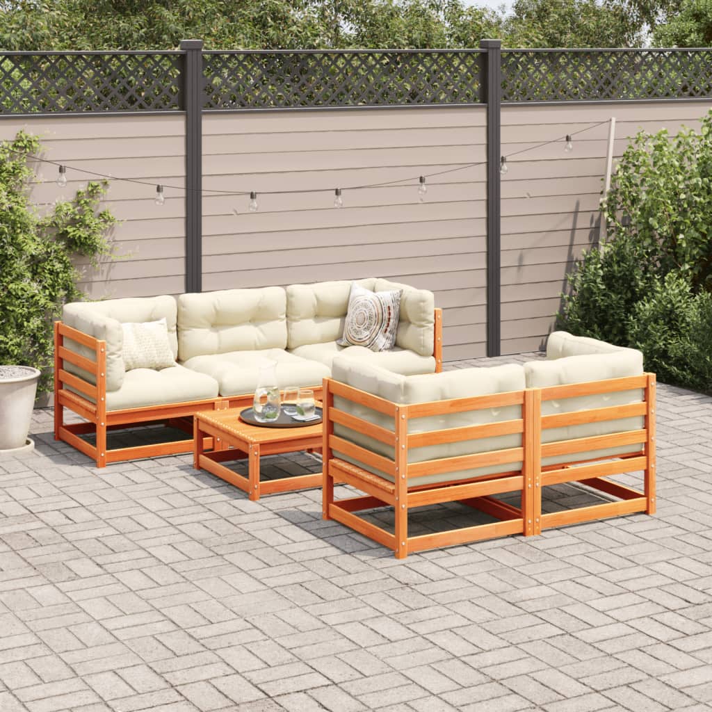 Salon de jardin 6 pcs avec coussins cire marron bois pin massif - XIOS