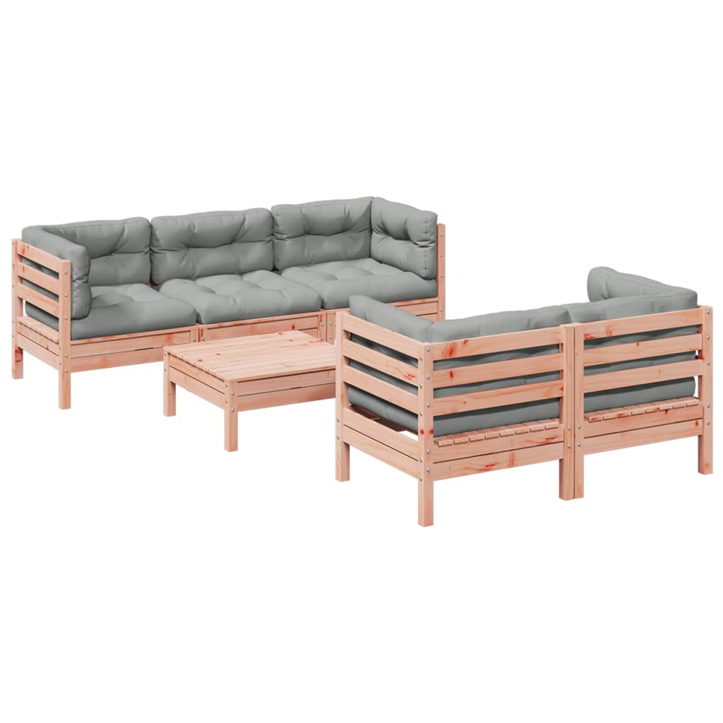 Salon de jardin 6 pcs et coussins bois massif sapin de douglas - XIOS