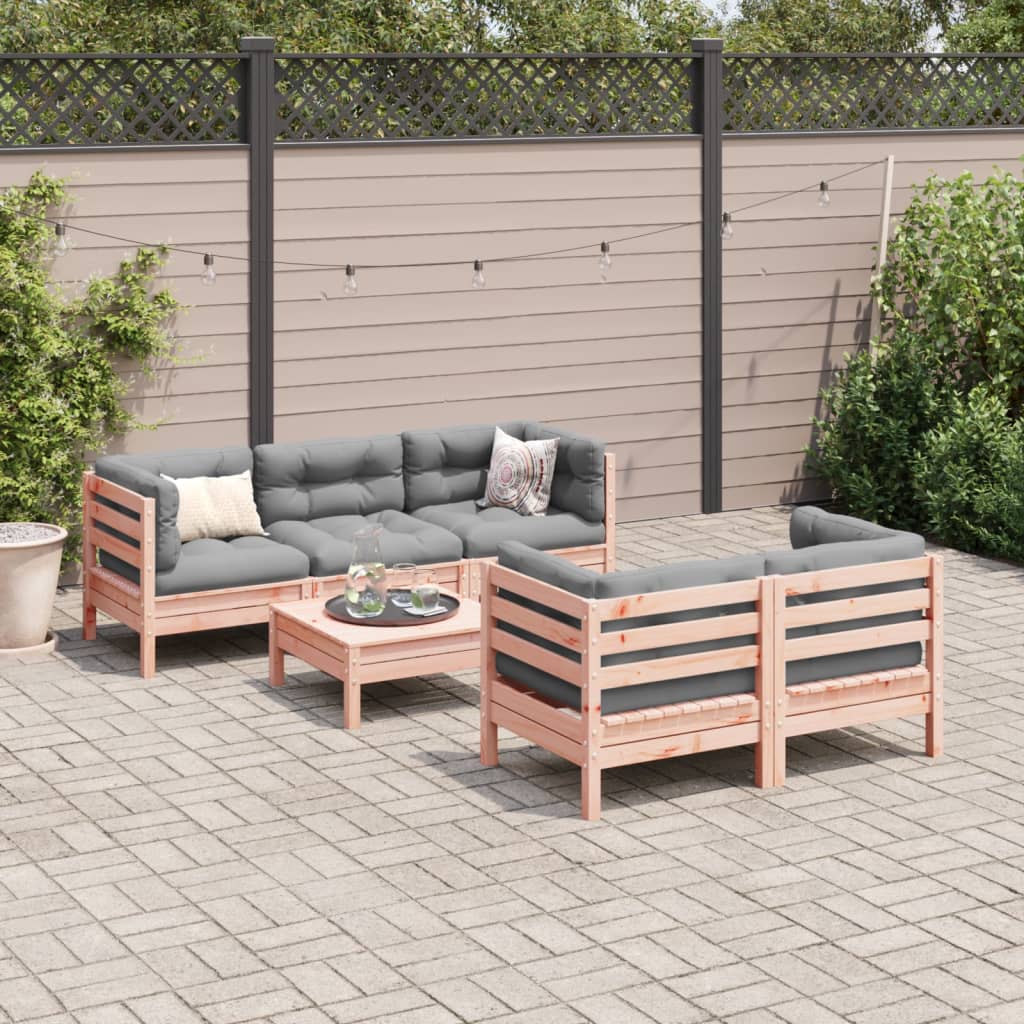 Salon de jardin 6 pcs et coussins bois massif sapin de douglas - XIOS