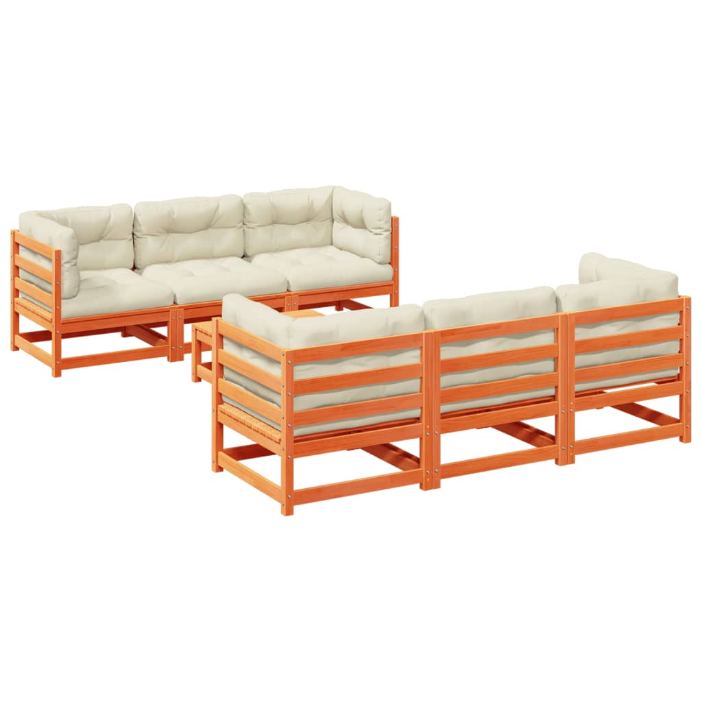 Salon de jardin 7 pcs avec coussins cire marron bois pin massif - XIOS