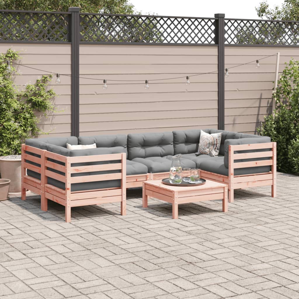 Salon de jardin 7 pcs et coussins bois massif sapin de douglas - XIOS