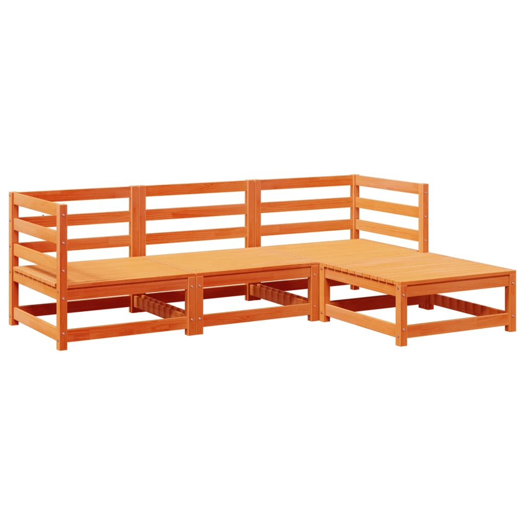 Salon de jardin 4 pcs cire marron bois de pin massif - XIOS