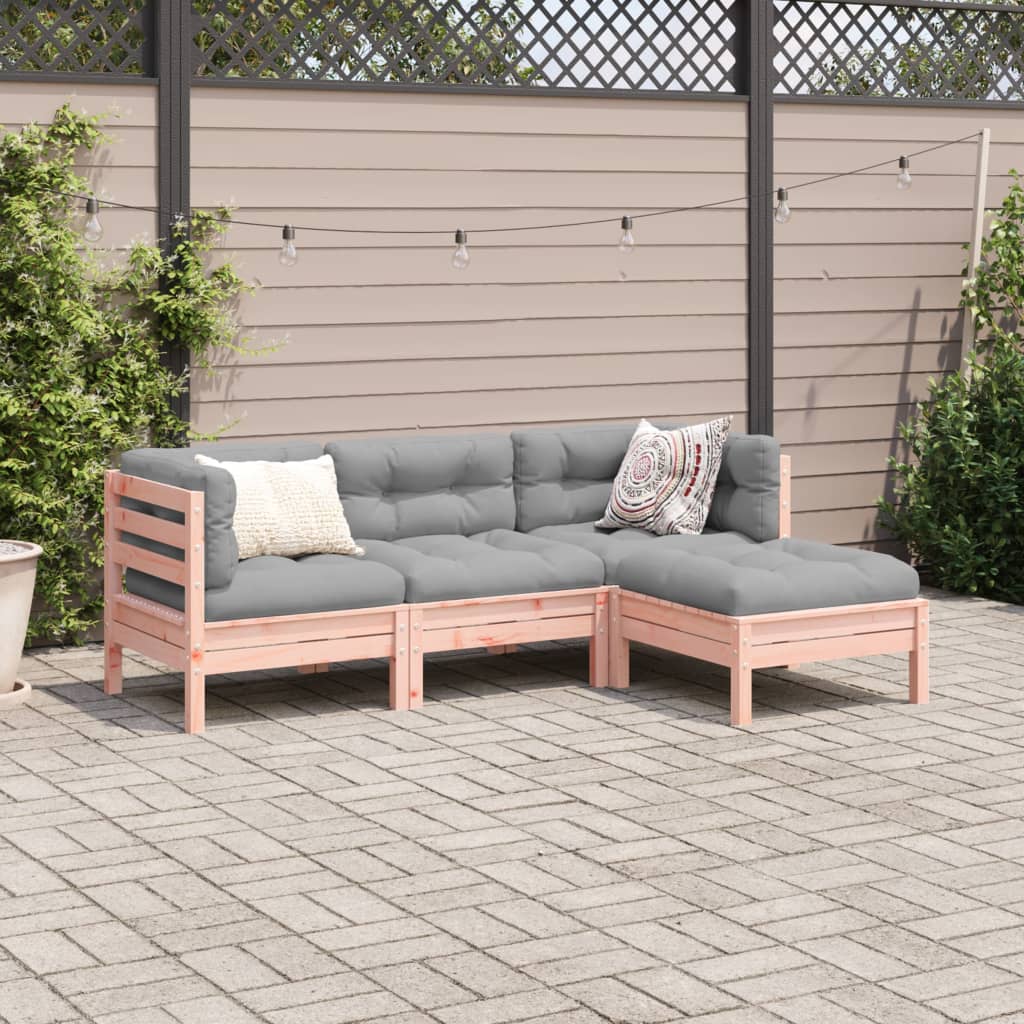 Salon de jardin 4 pcs et coussins bois massif sapin de douglas - XIOS