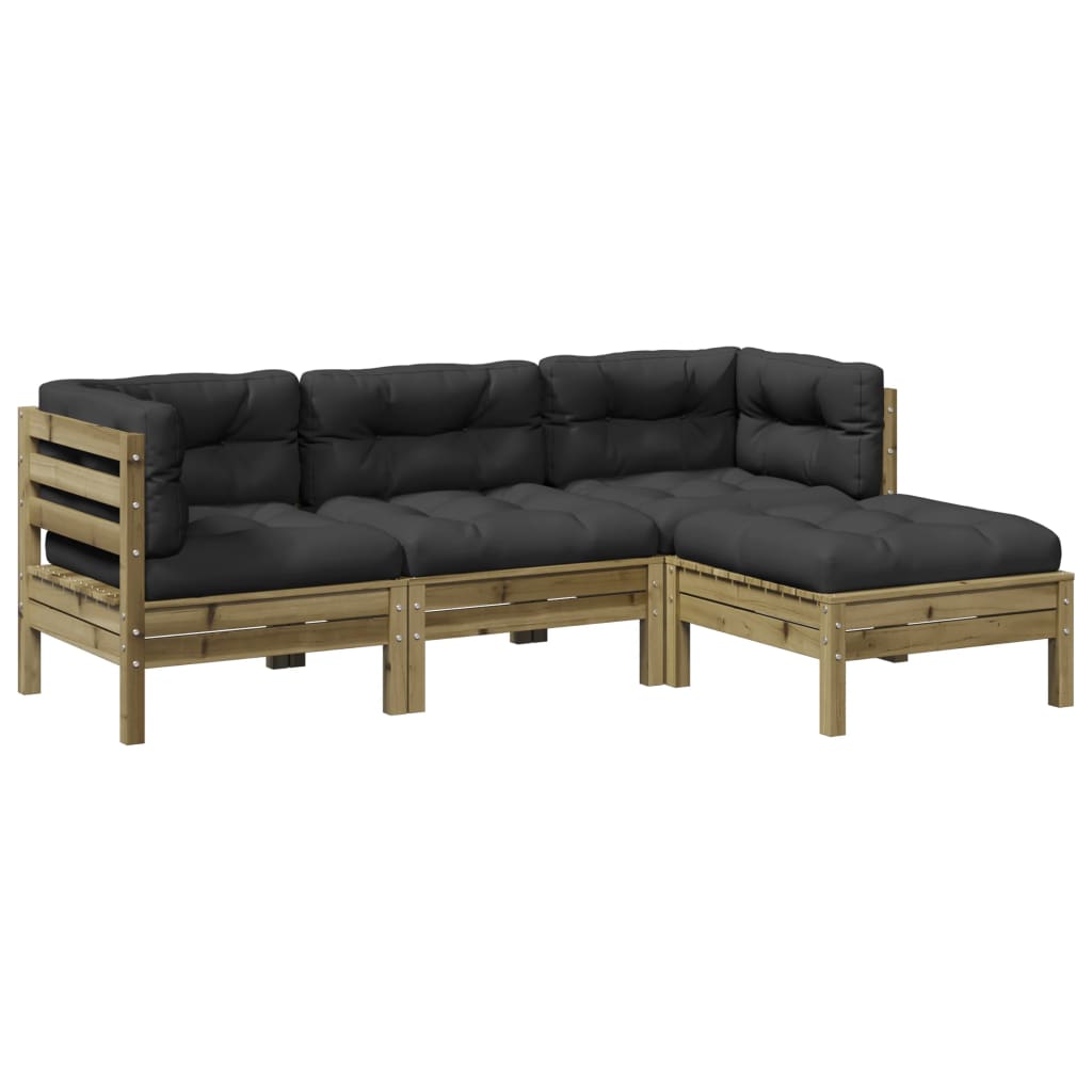 Salon de jardin 4 pcs avec coussins bois de pin imprégné - XIOS