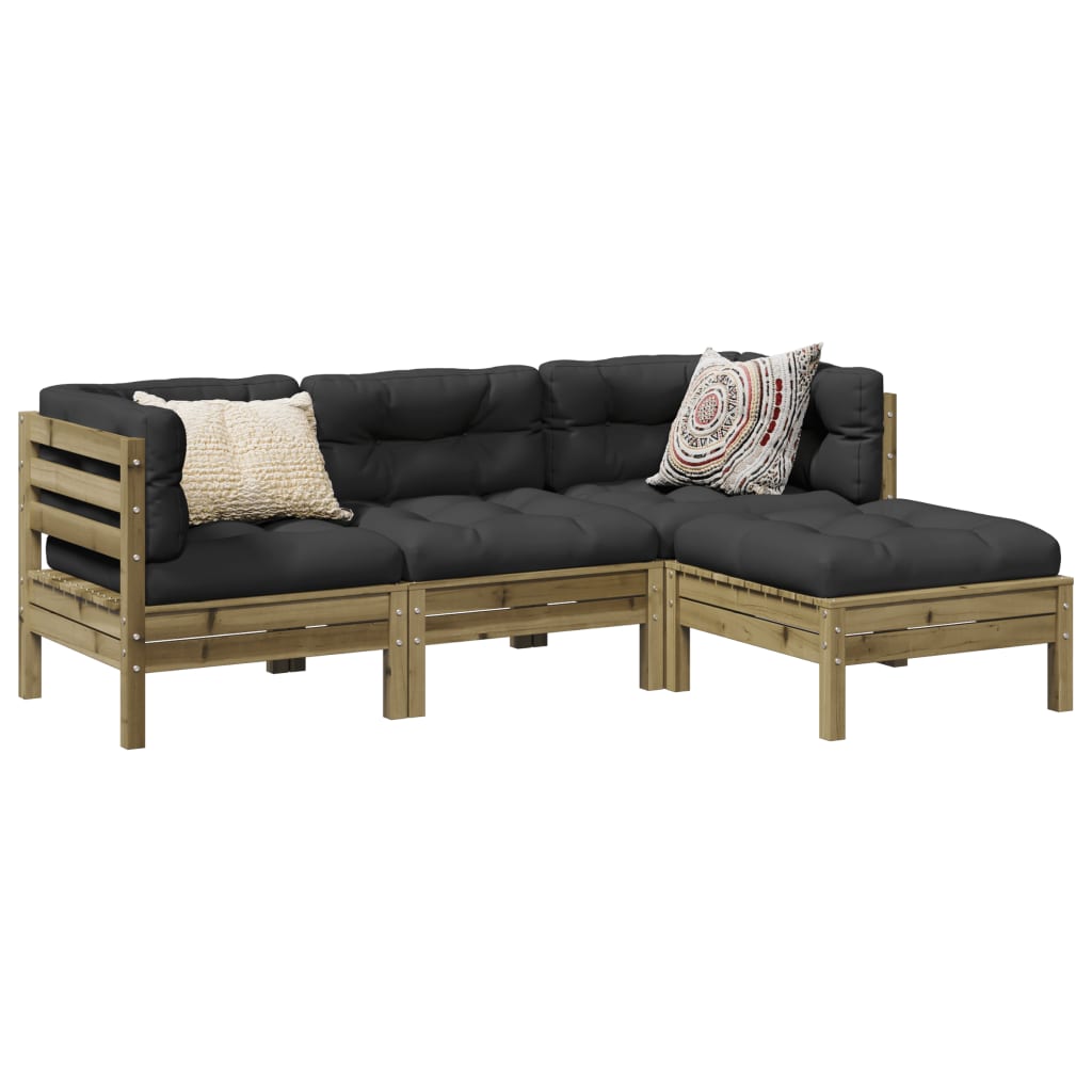 Salon de jardin 4 pcs avec coussins bois de pin imprégné - XIOS