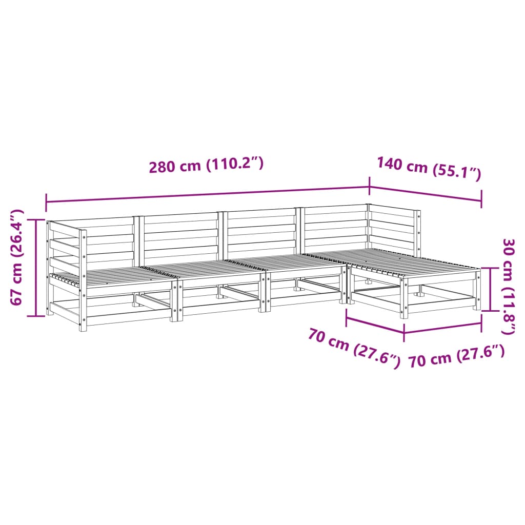 Salon de jardin 5 pcs bois de pin massif - XIOS