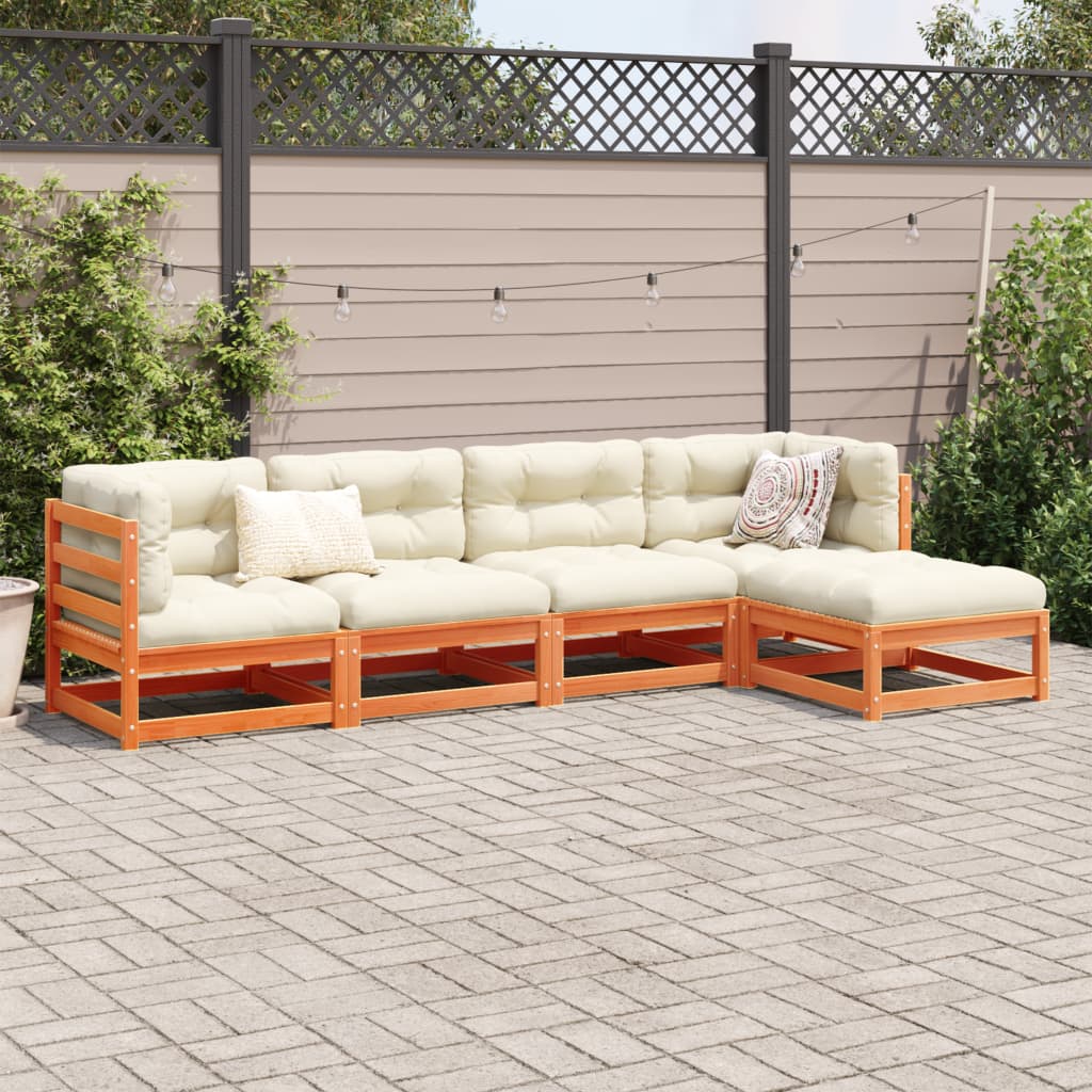 Salon de jardin 5 pcs avec coussins cire marron bois pin massif - XIOS