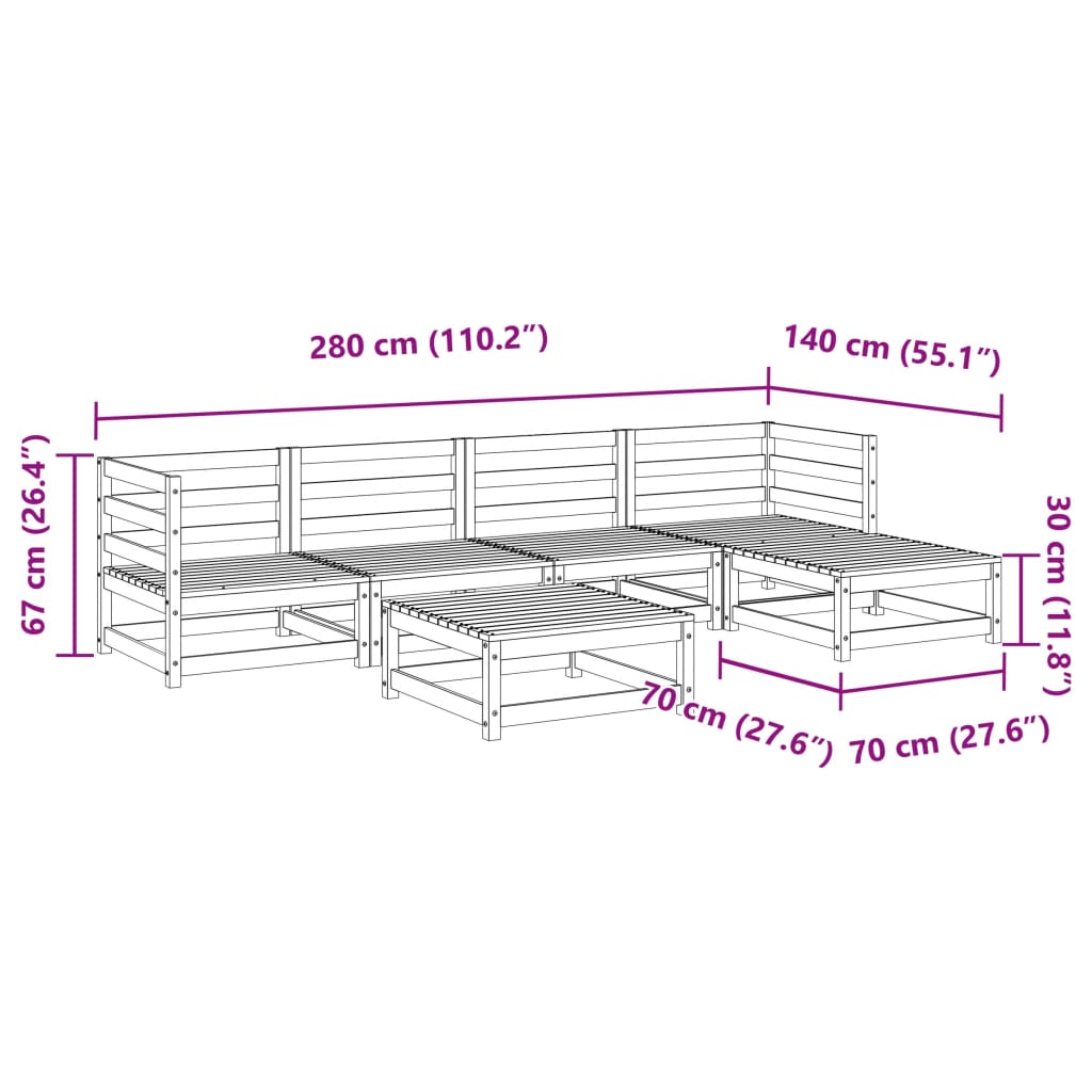 Salon de jardin 6 pcs bois de pin imprégné - XIOS