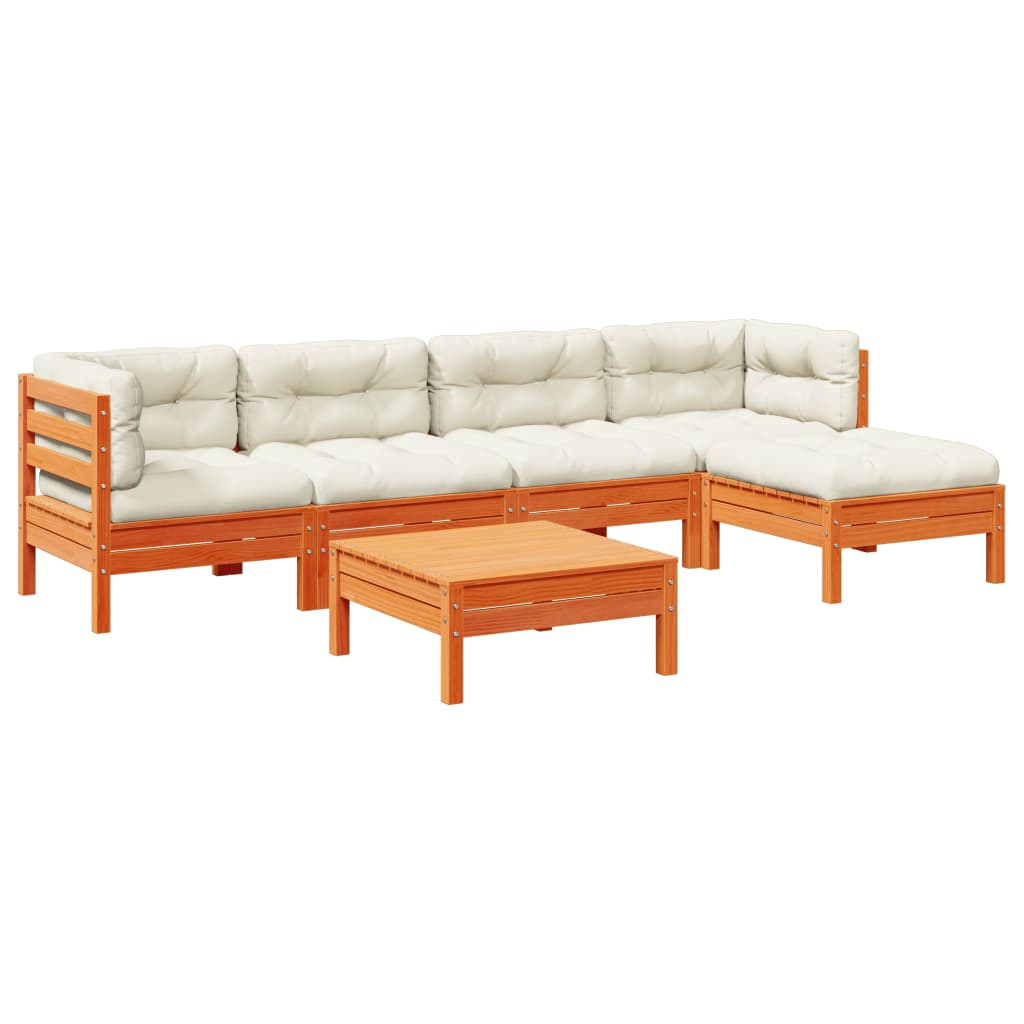 Salon de jardin 6 pcs avec coussins cire marron bois pin massif - XIOS