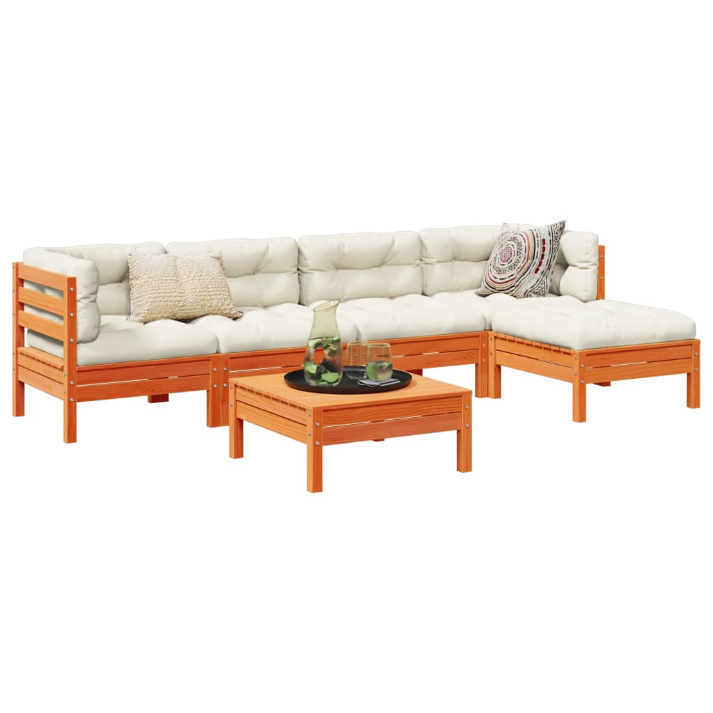 Salon de jardin 6 pcs avec coussins cire marron bois pin massif - XIOS