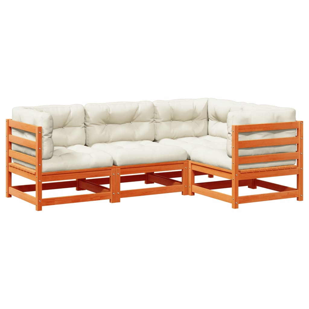 Salon de jardin 4 pcs avec coussins cire marron bois pin massif - XIOS