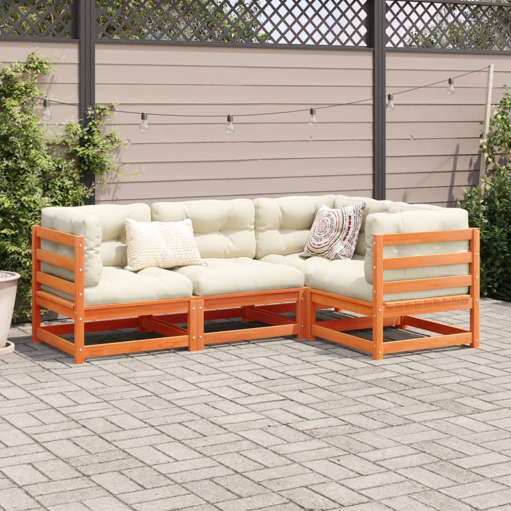 Salon de jardin 4 pcs avec coussins cire marron bois pin massif - XIOS