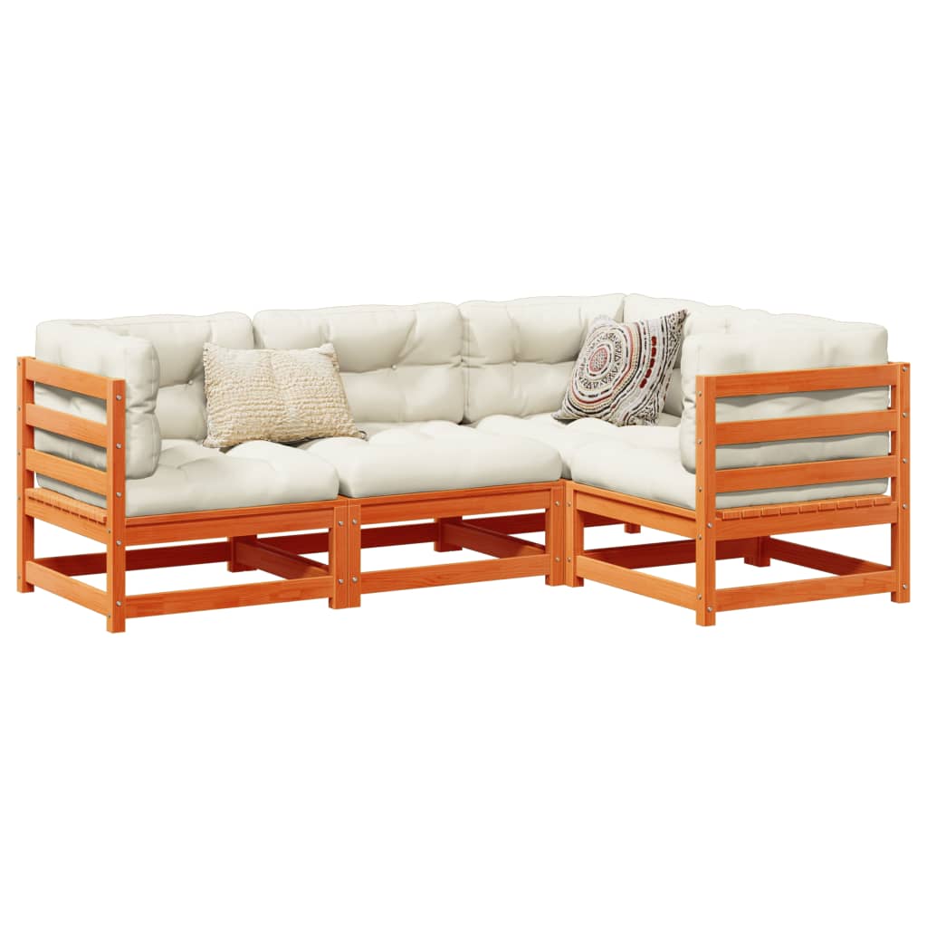 Salon de jardin 4 pcs avec coussins cire marron bois pin massif - XIOS