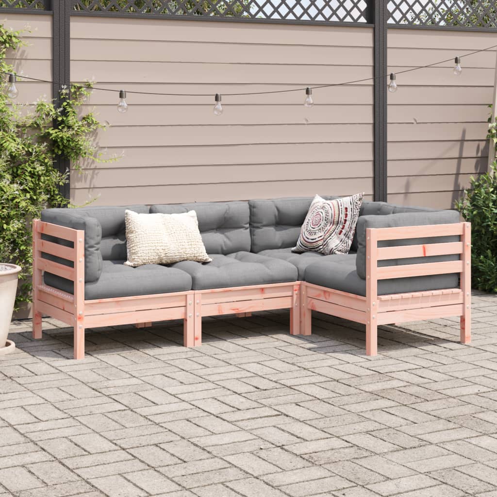 Salon de jardin 4 pcs et coussins bois massif sapin de douglas - XIOS