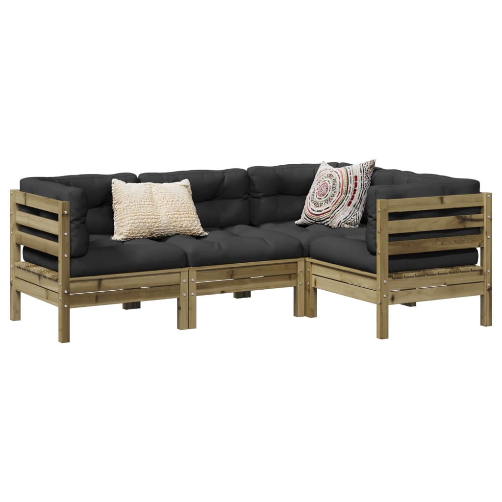 Salon de jardin 4 pcs avec coussins bois de pin imprégné - XIOS