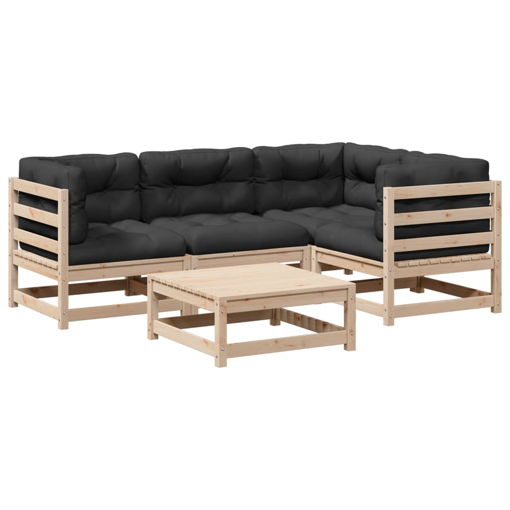 Salon de jardin 5 pcs avec coussins bois de pin massif