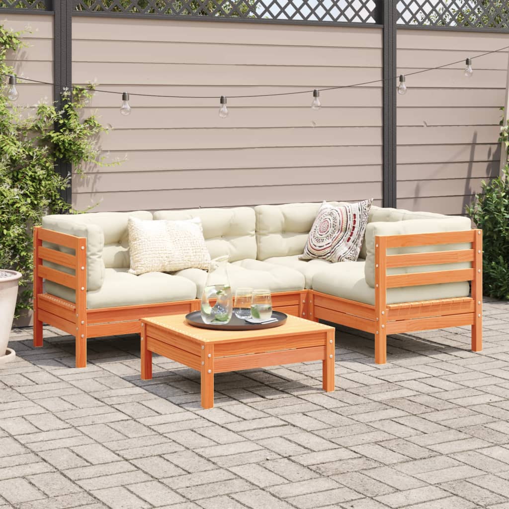 Salon de jardin 5 pcs avec coussins cire marron bois pin massif