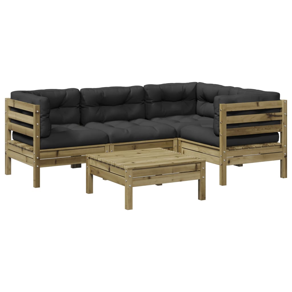 Salon de jardin 5 pcs avec coussins bois de pin imprégné - XIOS