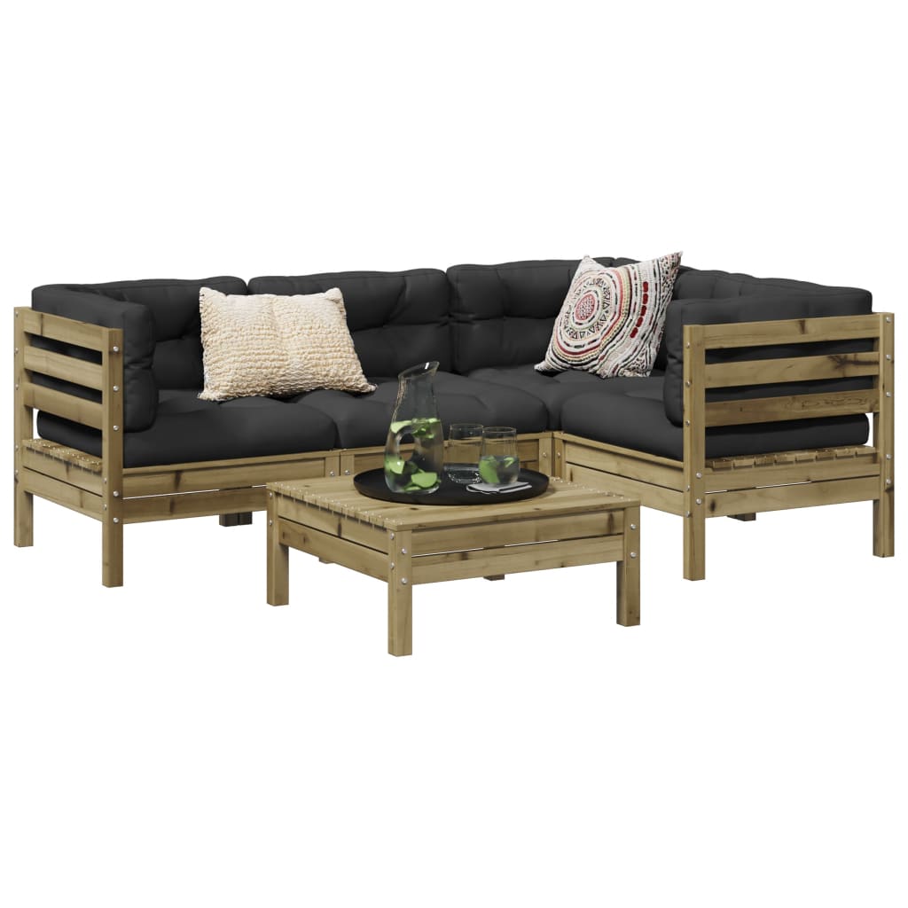 Salon de jardin 5 pcs avec coussins bois de pin imprégné - XIOS