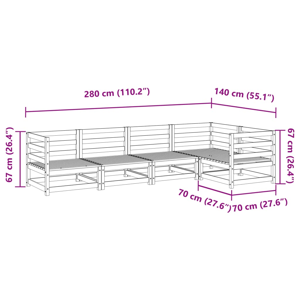 Salon de jardin 5 pcs bois de pin imprégné - XIOS