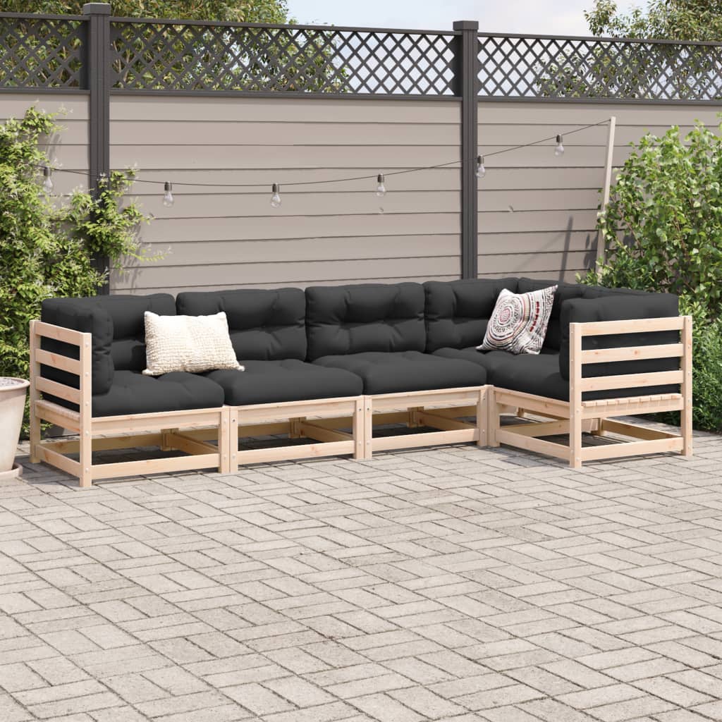 Salon de jardin 5 pcs avec coussins bois de pin massif