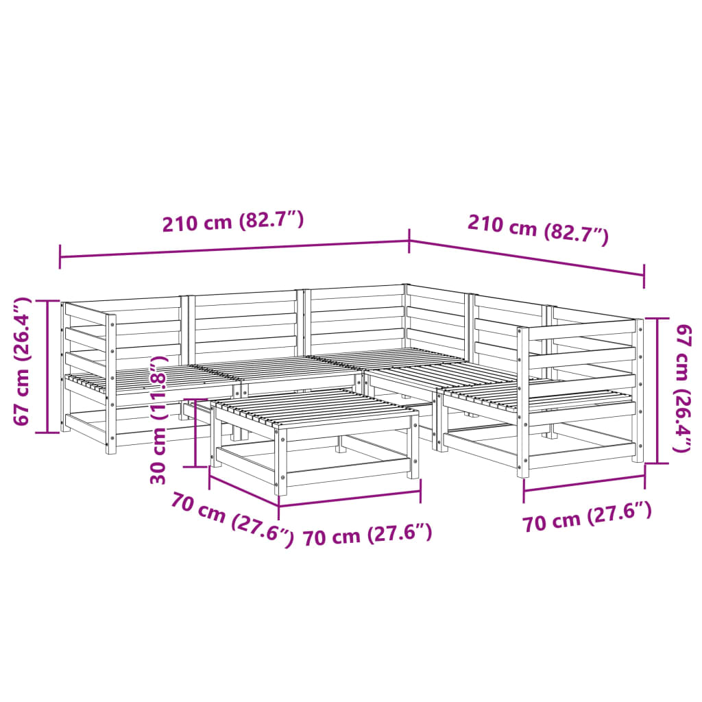 Salon de jardin 6 pcs bois de pin imprégné - XIOS