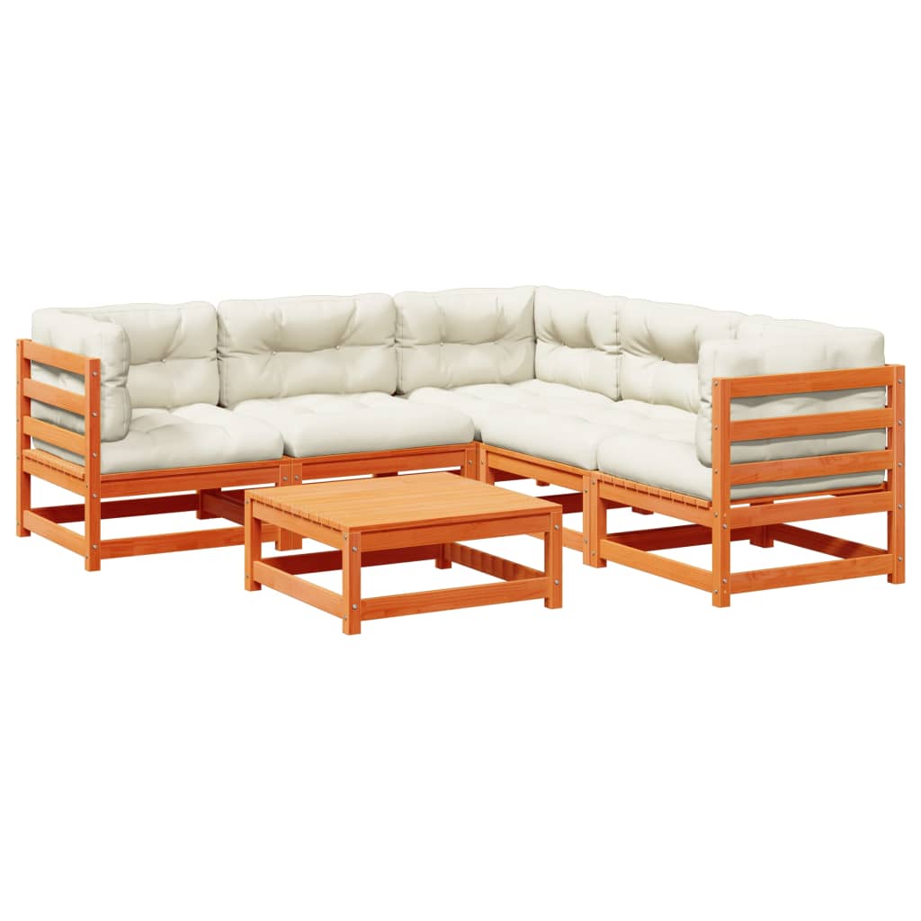 Salon de jardin 6 pcs avec coussins cire marron bois pin massif - XIOS