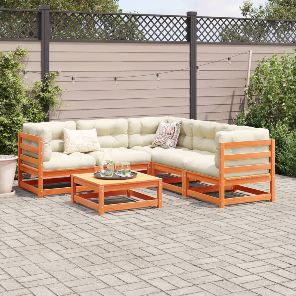 Salon de jardin 6 pcs avec coussins cire marron bois pin massif - XIOS