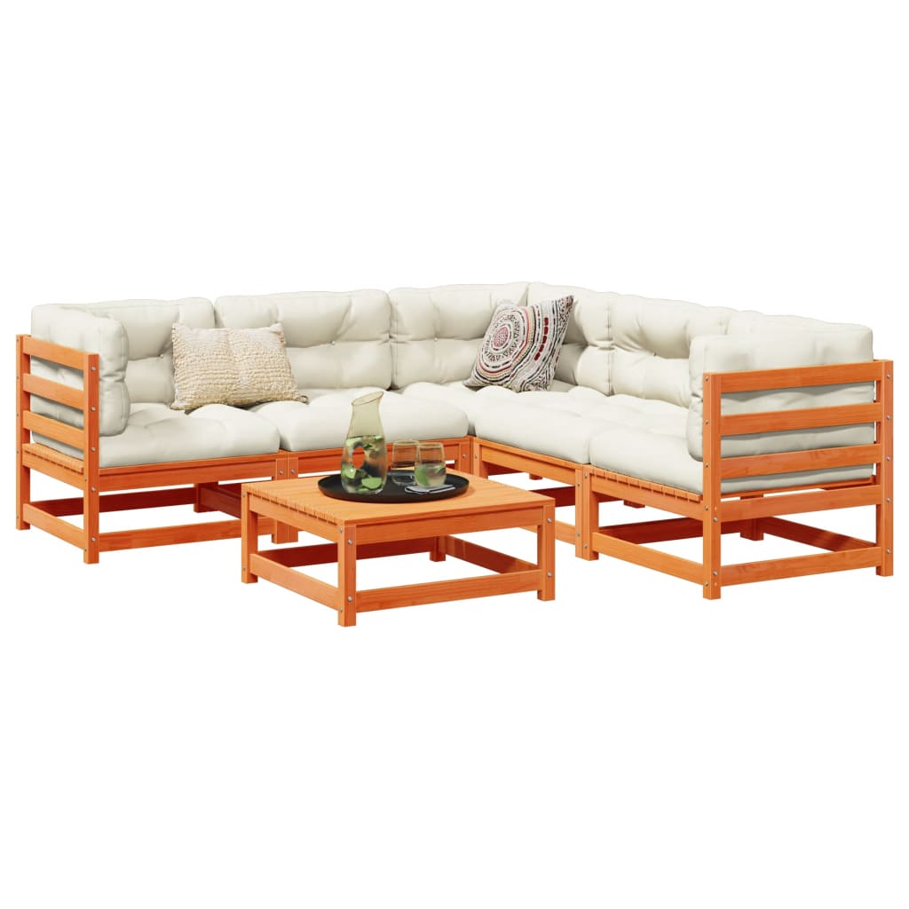 Salon de jardin 6 pcs avec coussins cire marron bois pin massif - XIOS