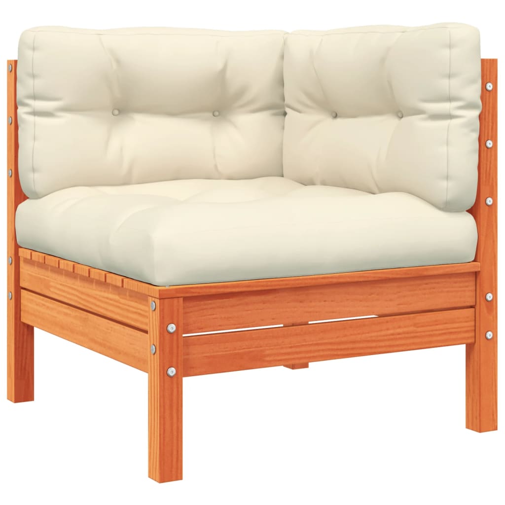Salon de jardin 6 pcs avec coussins cire marron bois pin massif - XIOS