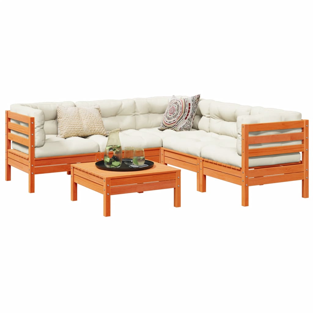 Salon de jardin 6 pcs avec coussins cire marron bois pin massif - XIOS