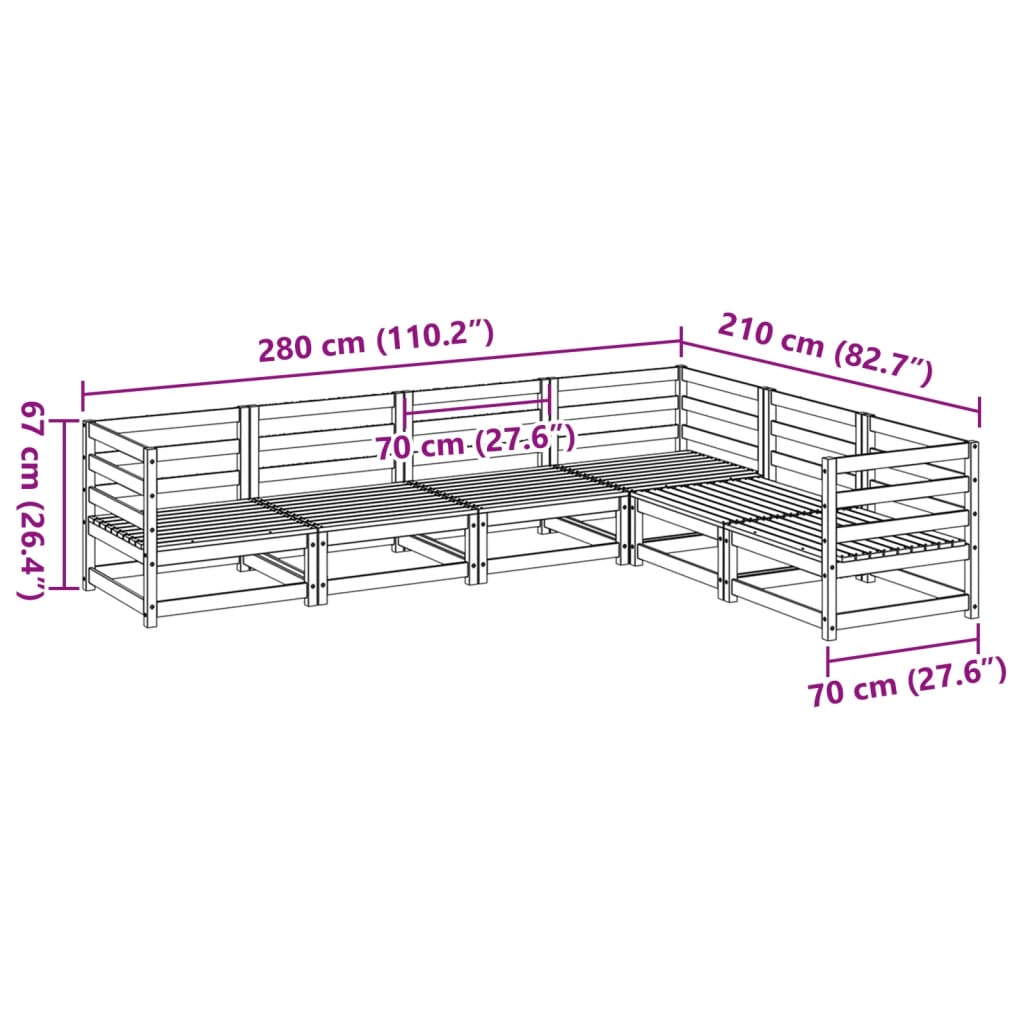 Salon de jardin 6 pcs bois de pin imprégné - XIOS