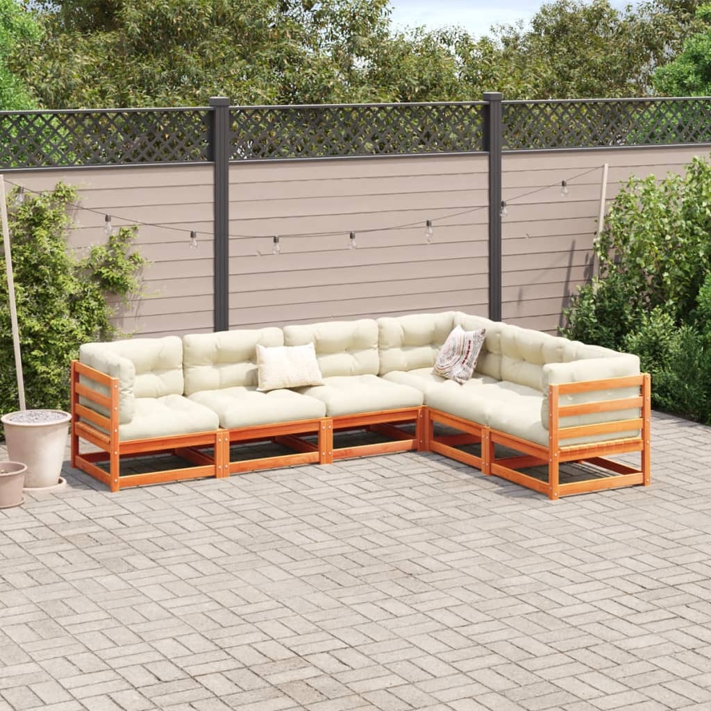 Salon de jardin 6 pcs avec coussins cire marron bois pin massif - XIOS