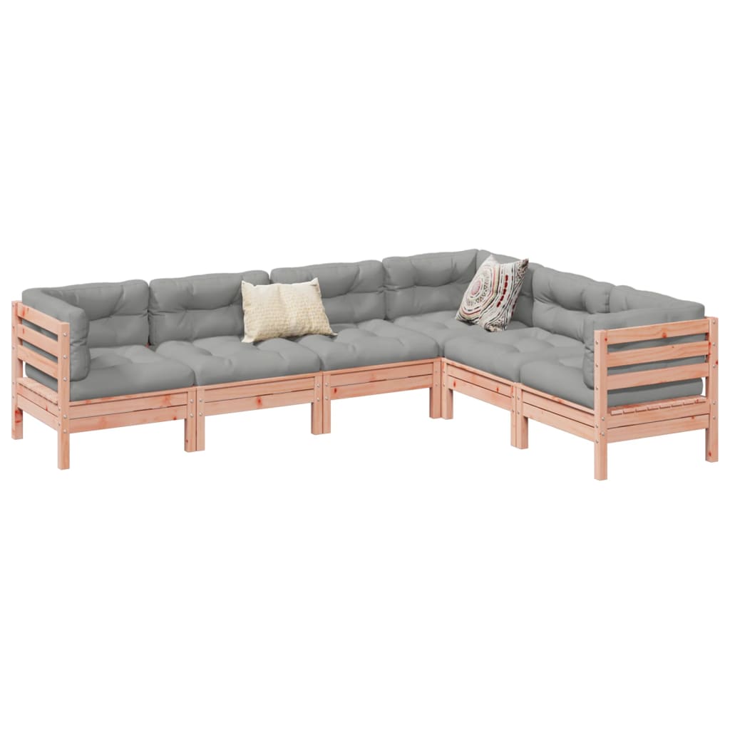 Salon de jardin 6 pcs et coussins bois massif sapin de douglas - XIOS