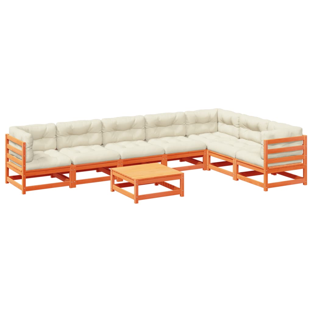 Salon de jardin 8 pcs avec coussins marron cire bois pin massif - XIOS