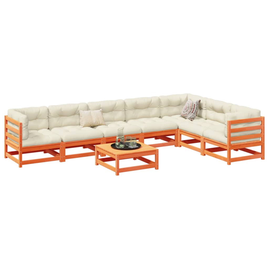 Salon de jardin 8 pcs avec coussins marron cire bois pin massif - XIOS