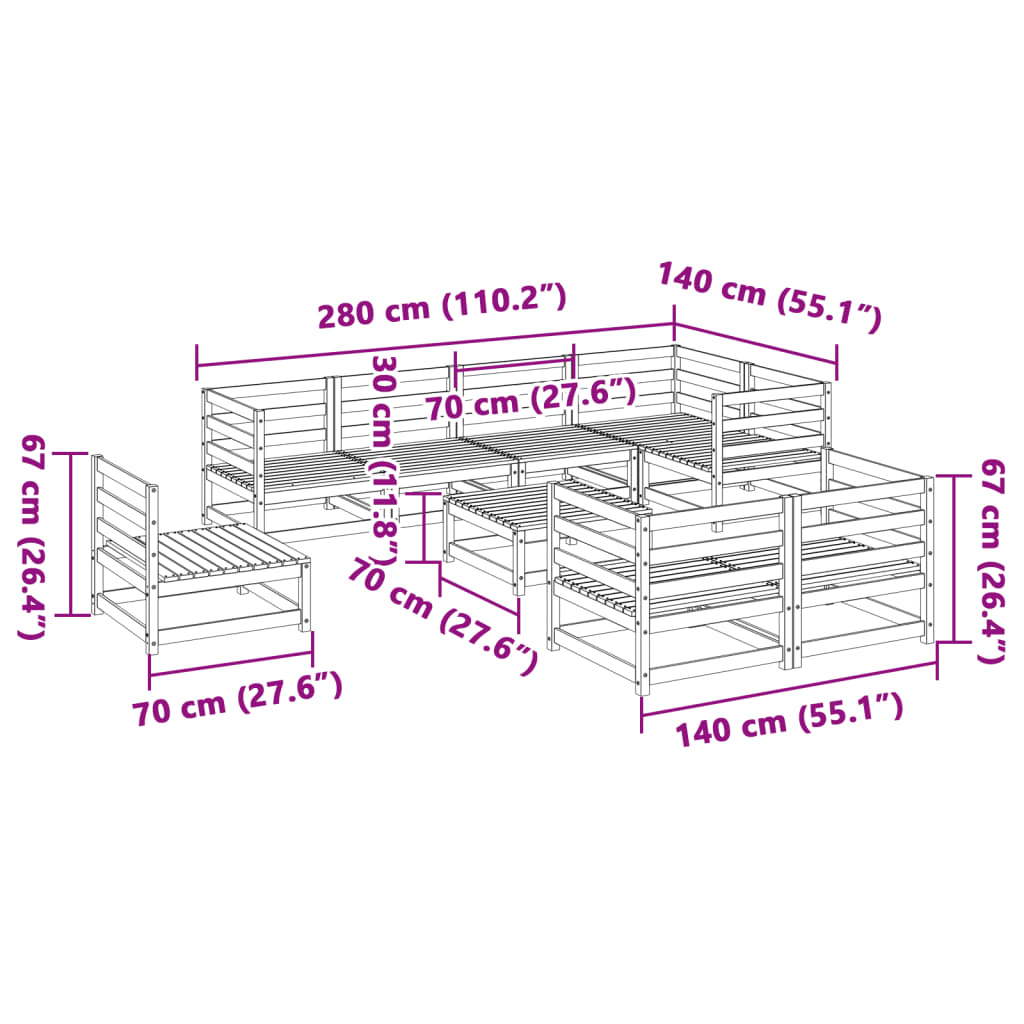 Salon de jardin 9 pcs bois massif sapin de douglas - XIOS