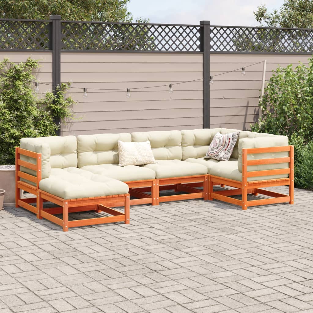 Salon de jardin 6 pcs avec coussins cire marron bois pin massif - XIOS