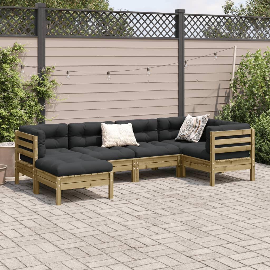 Salon de jardin 6 pcs avec coussins bois de pin imprégné - XIOS