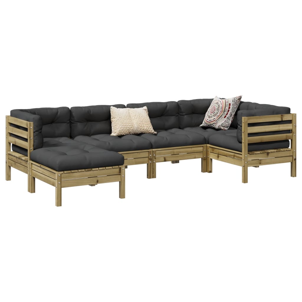 Salon de jardin 6 pcs avec coussins bois de pin imprégné - XIOS