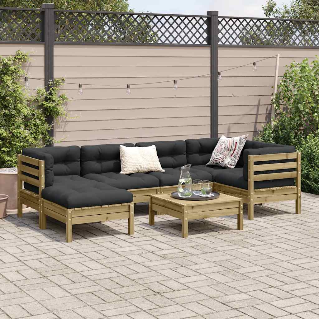 Salon de jardin 7 pcs avec coussins bois de pin imprégné - XIOS