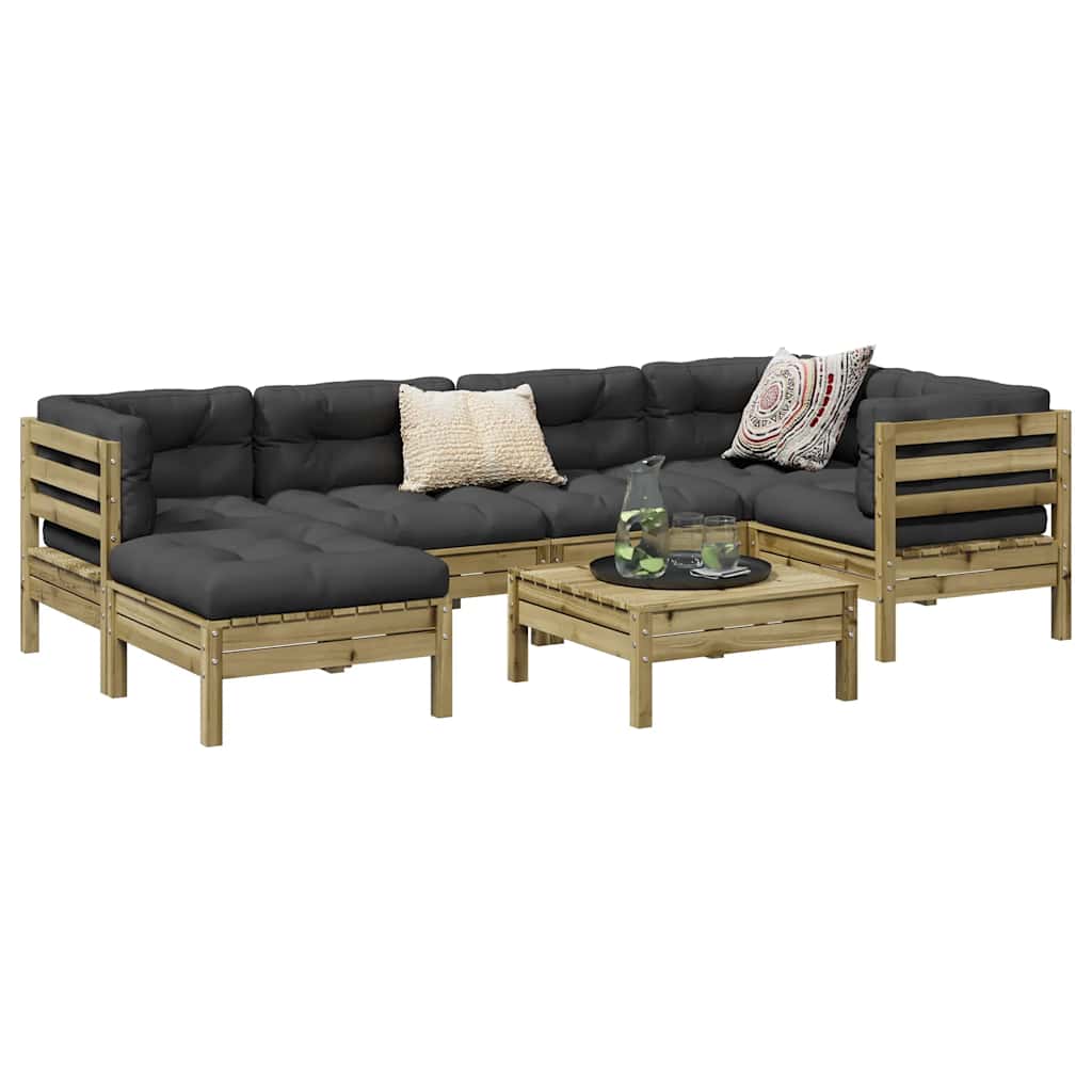 Salon de jardin 7 pcs avec coussins bois de pin imprégné - XIOS