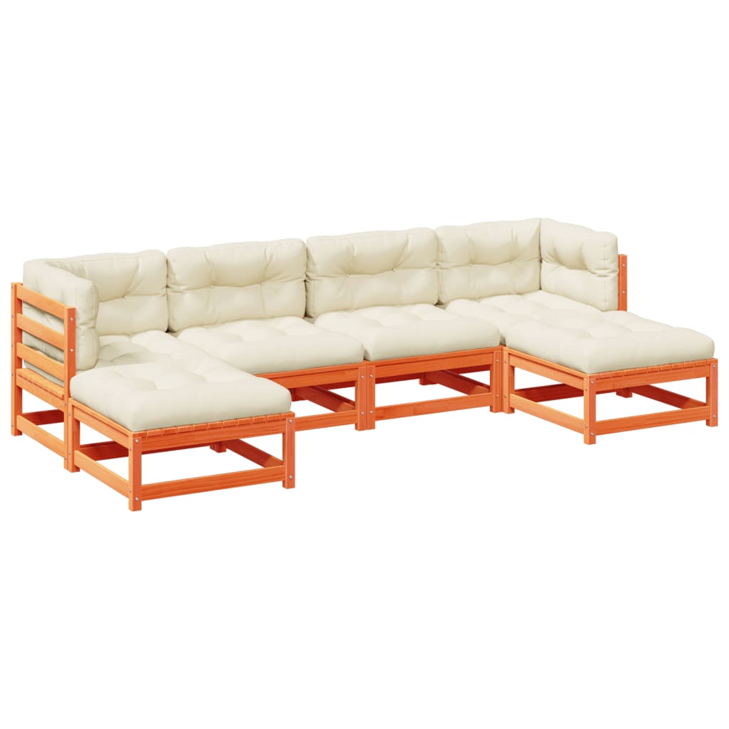 Salon de jardin 6 pcs avec coussins cire marron bois pin massif - XIOS