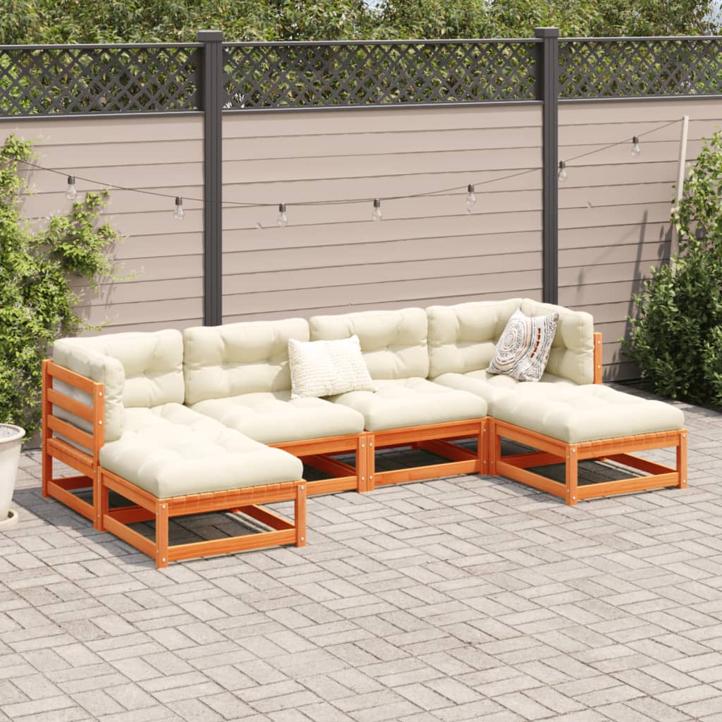 Salon de jardin 6 pcs avec coussins cire marron bois pin massif - XIOS