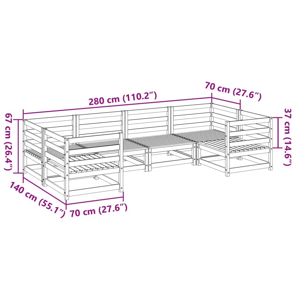 Salon de jardin 6 pcs bois massif sapin de douglas - XIOS