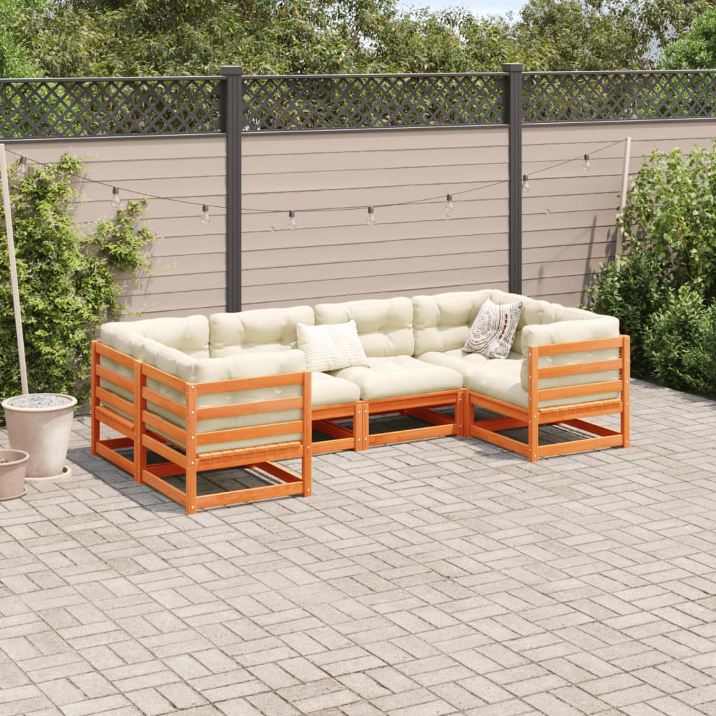 Salon de jardin 6 pcs avec coussins cire marron bois pin massif - XIOS